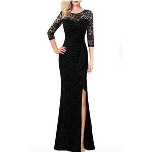 NWT VFSHOW Women's Formal Ruched Ruffles Lace Long Dress Adjustable Slit Size S